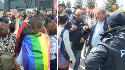 Descargar video: Maltepe'de 1 Mayıs miting alanına girmeye çalışan LGBT'liler ile polis arasında gerginlik