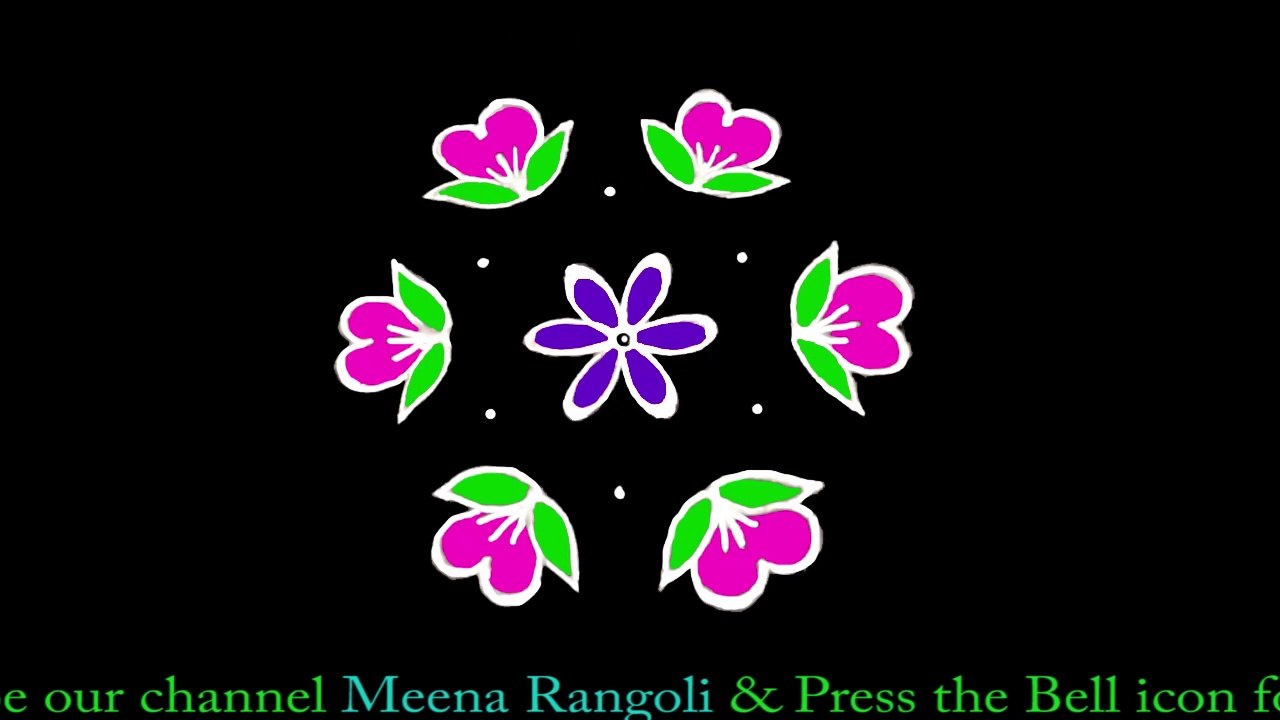 new flowers kolam design - latest flower rangoli design - beautiful flower rangoli - flowers kolam - flowers muggulu
