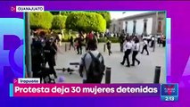 Policías reprimen marcha feminista en Guanajuato