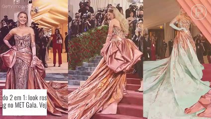 Vestido 2 em 1: look rosa de Blake Lively vira azul com truque de styling no MET Gala. Veja transformação!