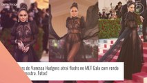 Naked dress de Vanessa Hudgens atrai flashs no MET Gala com renda e lingerie à mostra. Fotos!
