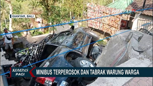 Mengantuk, Pengemudi Minibus Hilang Kendali dan Tabrak Warung Warga di Gianyar Bali
