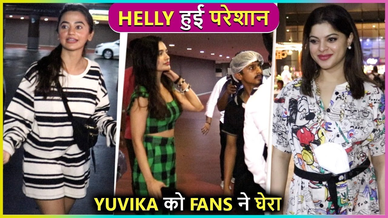 Helly shah looks lost yuvika chaudhary gets mobbed sneha wagh masti with paps at the airport