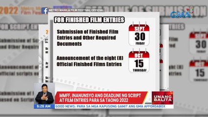 MMFF, inanunsyo ang deadline ng script at film entries para sa taong 2022 | UB