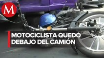 Transporte público atropella a motociclista en alcaldía Tlalpan