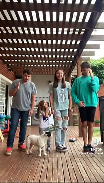 Une famille tente de faire une chorégraphie sur une chanson mais le petit va être perturbé par son chien