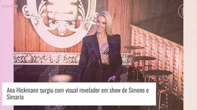 Ana Hickmann aposta em terno e sutiã sem camisa para show de Simone e Simaria com famosos