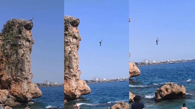 30 metrelik falezlerden canını hiçe sayarak denize atladı