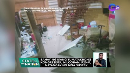 Bahay ng isang tumatakbong kongresista, nilooban; P20-M, natangay ng mga suspek | SONA