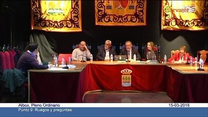 El alcalde de Albox, Francisco Torrecillas, en un Pleno celebrado el 15 de marzo de 2018, en el que admite que cementó una rambla sin autorización.
