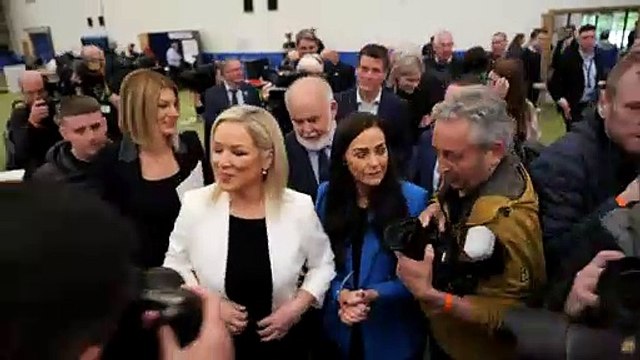 Sinn Fein VP Michelle O'Neill arrives at counting centre
