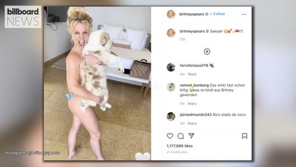 Britney Spears Strips Down to Her Birthday Suit & Hides Her Baby Bump With Pup Sawyer | Billboard News