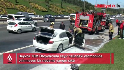 TEM Otoyolu'nda otomobil yandı! Sürücüler yardıma koştu