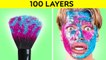 100 LAYERS CHALLENGE 1000 Coats of Glitter Piercing Makeup DARE GAME by 123 GOCHALLENGE