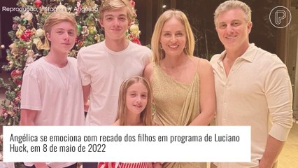 Angélica recebe recado dos filhos na TV e semelhança com Luciano Huck impressiona: 'Clones'