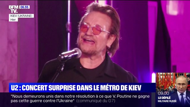 Bono et The Edge du groupe U2 ont donné un concert surprise dans le métro de Kiev en Ukraine