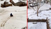 Ahlat'ta Mayıs ayında kar yağdı, halk kızaklarını alıp sokağa çıktı