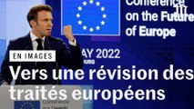 Face aux eurodéputés, Emmanuel Macron se dit « favorable » à une « révision des traités »