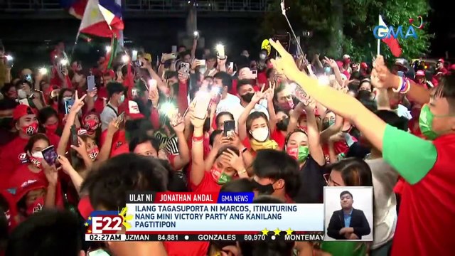 Mga tagasuporta ni Bongbong Marcos, nagtipon sa kanyang headquarters para sa “mini victory party” | Eleksyon 2022