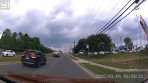 Truck Looses Spool and It Rolls Into Traffic