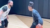 Drake gets crossed up by a girl in one on one basketball game