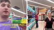 Un jeune créer des moments embarrassants avec son père au supermarché