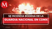 Incendio consume bodega de Guardia Nacional en base de Iztapalapa