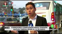 Corredores complementarios: Suben tarifas y establecen precios para recorridos cortos