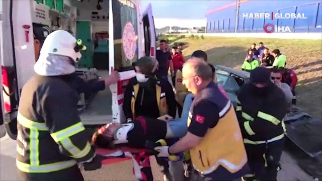 Kırıkkale'de bir sürücü, yola fırlayan köpeğe çarpmamak için manevra yapınca aracıyla metrelerce savruldu
