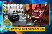 Aparatoso accidente en el Cercado de Lima: auto termina volcado tras chocar contra poste