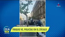 Triquis y policías protagonizan enfrentamiento en el Zócalo