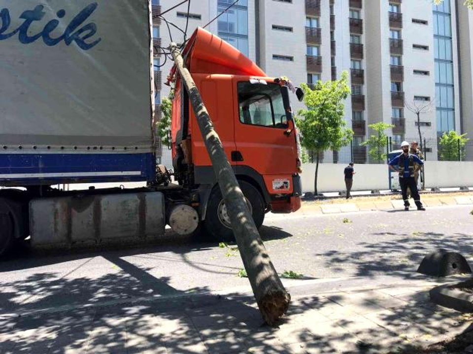 Ümraniye'de tır, elektrik direklerini ve bir ağacı devirdi