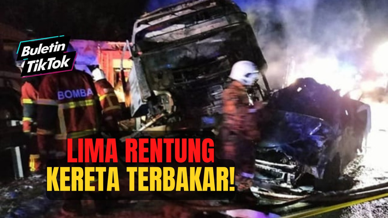 Lima rentung kereta terbakar!