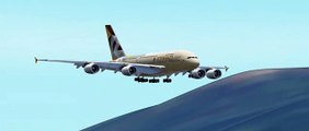 Airbus A380 Etihad Airways landing with cross wind