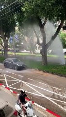 Malfunctioning Sprinkler Turns into Car Wash
