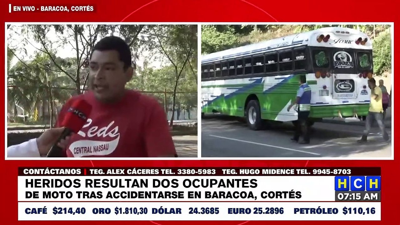 ¡Ocupantes de moto heridos tras colisión con bus en Baracoa, Cortés!