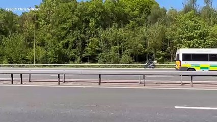 Biker driving the wrong way on the M20