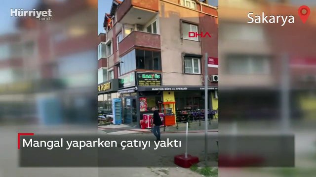 Mangal yaparken evin çatı katı yandı