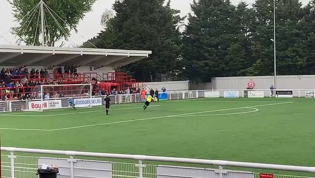 The winning moment as Sports goalkeeper Olly Dewey saves a penalty in the shoot-out