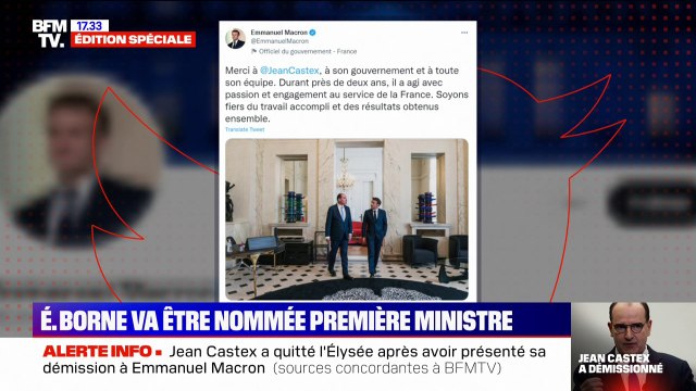 Soyons fiers du travail accompli : dans un tweet, Emmanuel Macron salue l'action de Jean Castex et de son gouvernement
