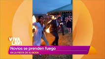 ¿Tradición?, pareja se prende fuego en su boda