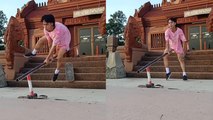 'Skateboarder goes 'Balls-First' onto the grind rail *Gnarly Skating Fail*'