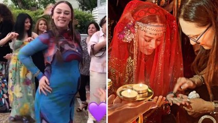 6 aylık hamile Demet Evgar, kına gecesi yapıp göbek attı