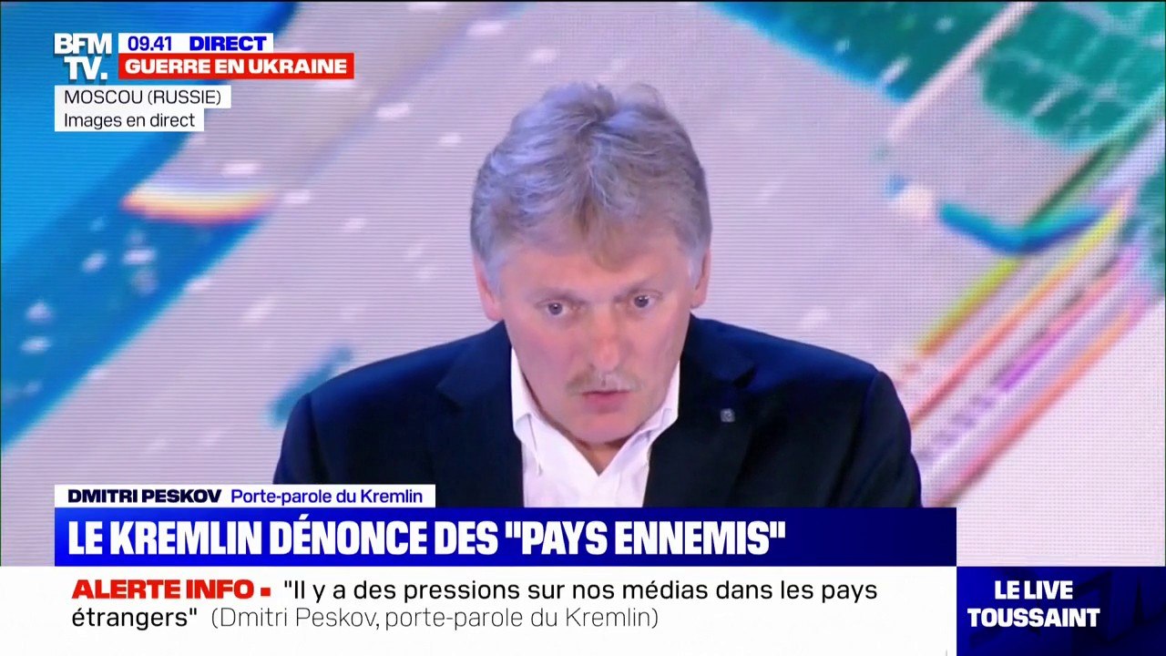 "Ce que nous constatons dans cette guerre de l'information, c'est la déferlante de mensonges et de fake news", déclare le porte-parole du Kremlin