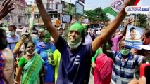 TMC supporters celebrate at Kalighat
