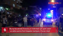 Freni boşalan kamyon 9 aracı böyle biçti