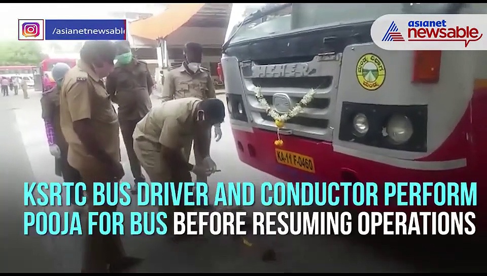 After two months of lockdown KSRTC staff conduct pooja before starting bus