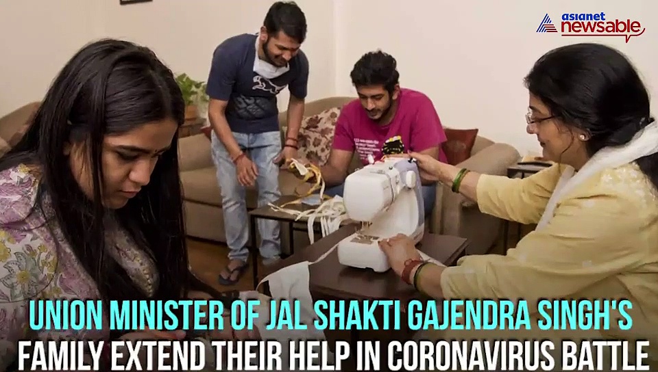 Union minister Gajendra Singh Shekhawat's wife stitches masks in Delhi