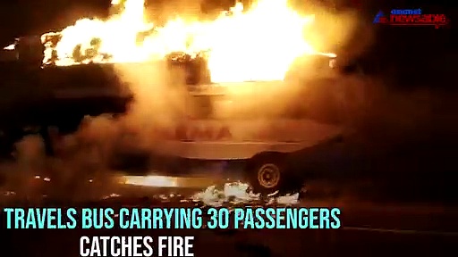 Lucky escape for passengers after Sharma Travels bus catches fire