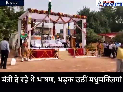 मंत्रीजी के भाषण के दौरान मधुमक्खियों का हमला, लाल दुपट्टे वाली लड़कियों को चुन-चुनकर काटा-देखें VIDEO